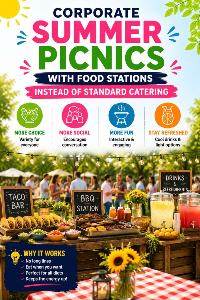 Corporate Summer Picnics With Food Stations Instead of Standard Catering